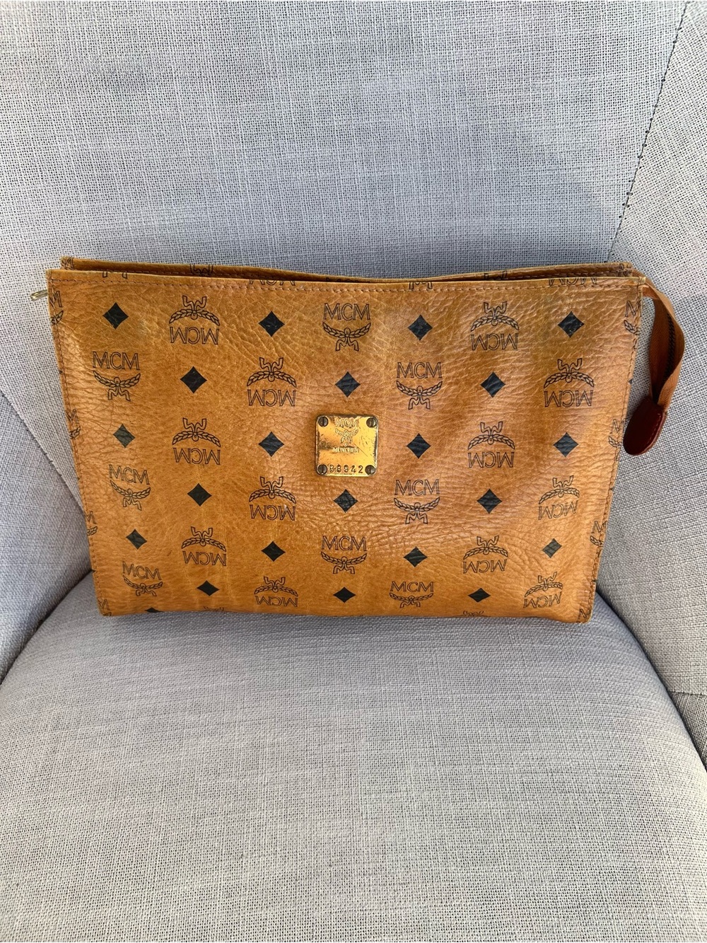 MCM Visetos Leather Vintage Clutch Hand Bag Purse Brown - Picture 1 of 16